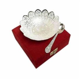 German Silver Flower Shaped Bowl With Spoon